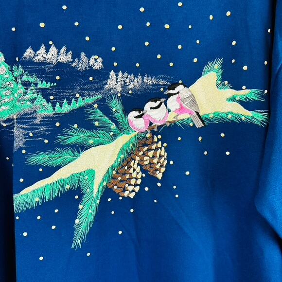 New Kittens Sz Large Nightgown Winter Birds Long Sleeve Blue Warm Vintage NWT - Picture 2 of 10